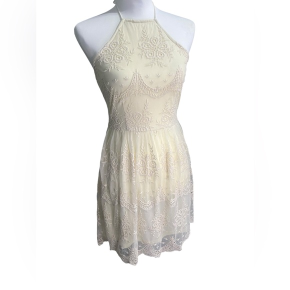 Ivory Embroidered Halter Lace Dress | Boho Summer Party | Size S - Picture 5 of 10